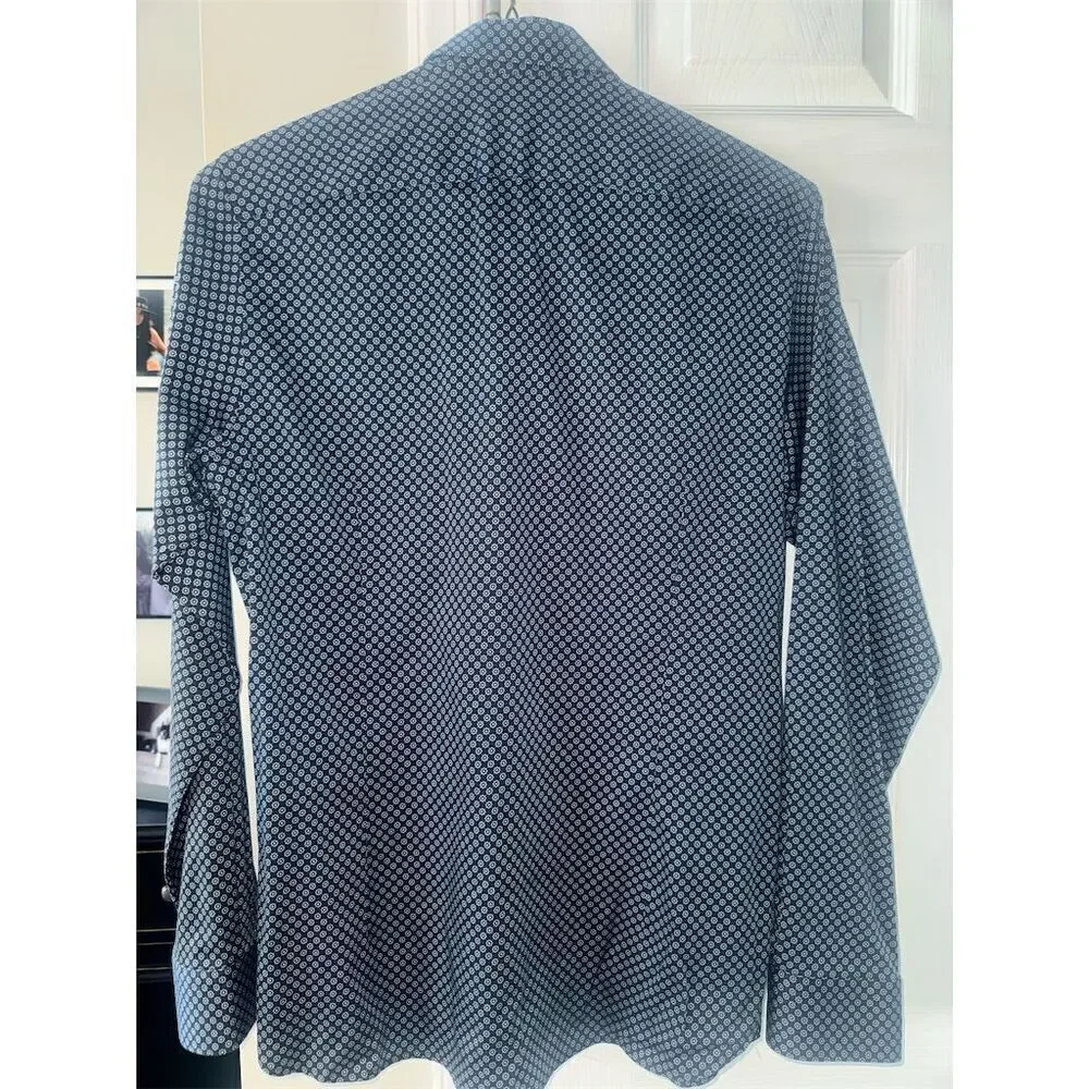 Ted Baker Men's Geometric‎ Print Long Sleeve Shirt Blue Size 4 Casual - Picture 6 of 7